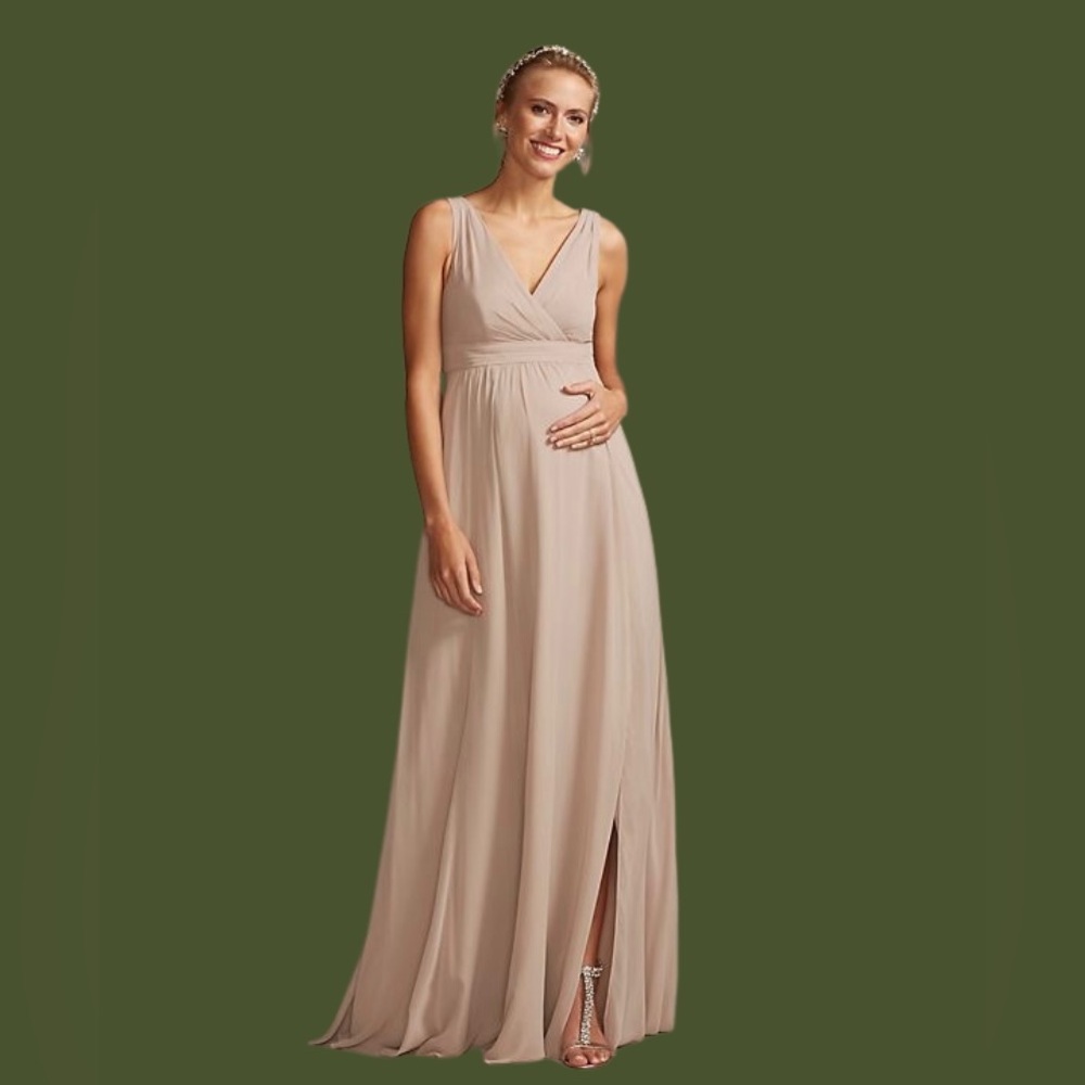 David’s Bridal- MARTINI OLIVE Pleated Tank Chiffon Maternity Bridesmaid Dress-